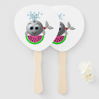 Cute Whale and Watermelon Fächer