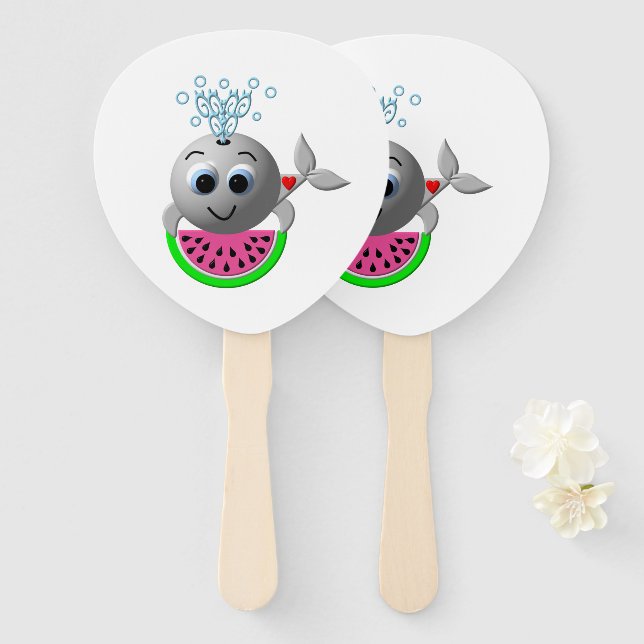 Cute Whale and Watermelon Fächer (Vorne und Hinten)