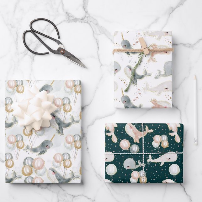 Cute Whale Baby Shower Birthday Gift Ideas Geschenkpapier Set (Vorderseite)