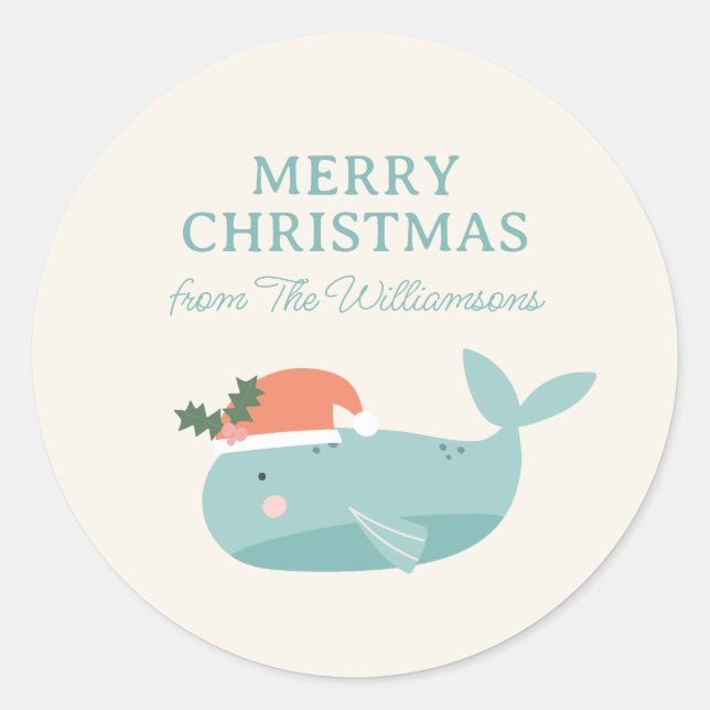 Cute Whale Christmas Holiday Personalized  Runder Aufkleber (Vorderseite)