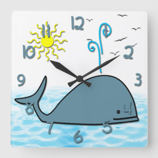 Cute Whale Kid's Square Wall Clock Quadratische Wanduhr