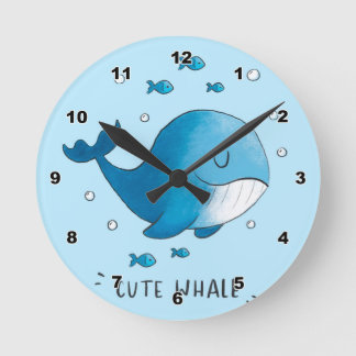 Cute Whale Kid's Wall Clock Runde Wanduhr