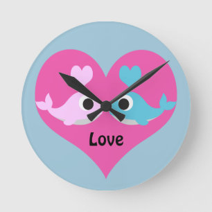 Cute Whale Love Runde Wanduhr