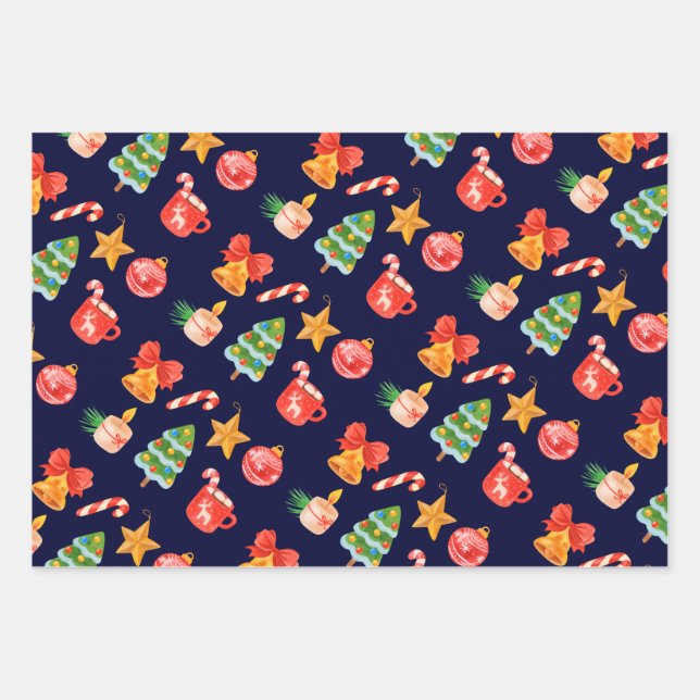 Cute whimsical blue Christmas set of 3  Geschenkpapier Set (Vorderseite)