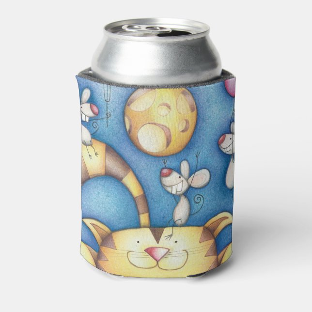 Cute Whimsical Cat and Mouse Moon Art Dosenkühler (Kanne Rückseite)