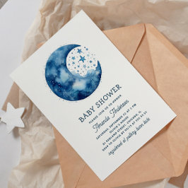 Cute whimsical celestial blue moon baby shower einladung