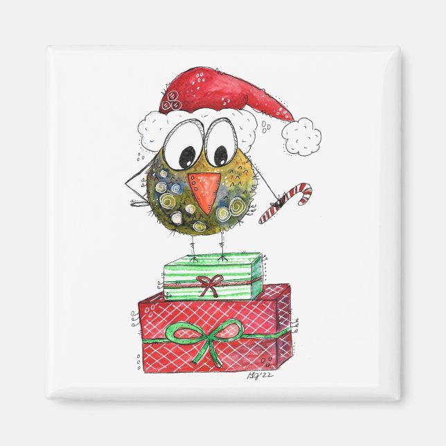 Cute Whimsical Christmas Bird Magnet (Vorne)