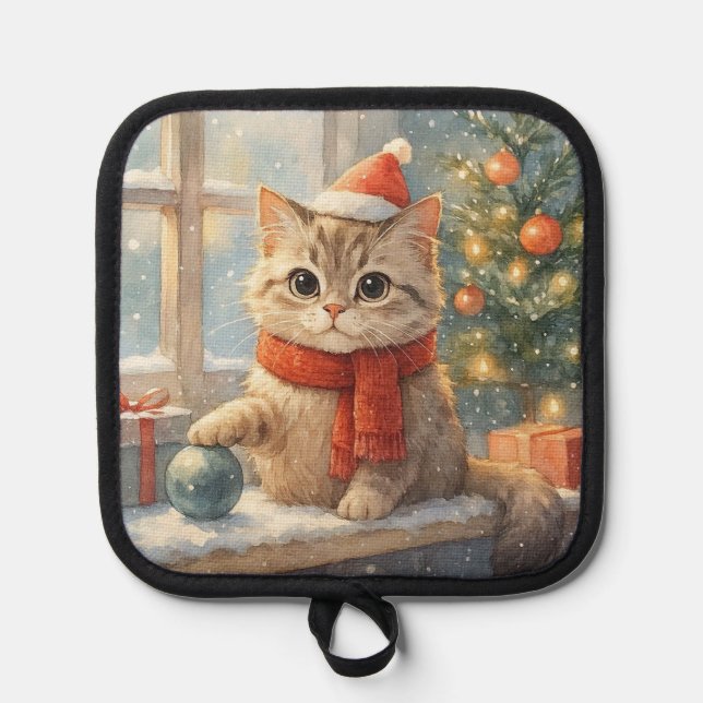 Cute Whimsical Christmas cat Topflappen (Vorderseite)