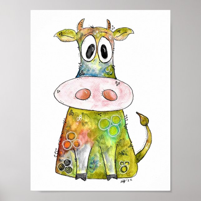 Cute Whimsical Colorful Cow Poster (Vorne)