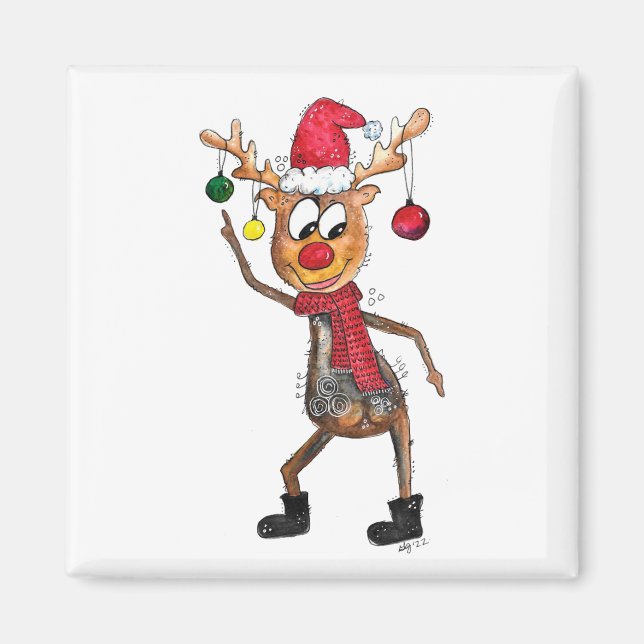Cute Whimsical Dancing Christmas Deer Magnet (Vorne)