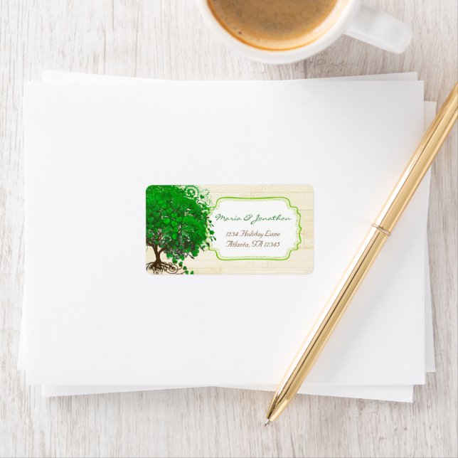 Cute Whimsical Emerald Green Heart Leafed Tree Adressaufkleber (Insitu)