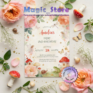 Cute Whimsical Fairy Garden Watercolor Birthday Einladung