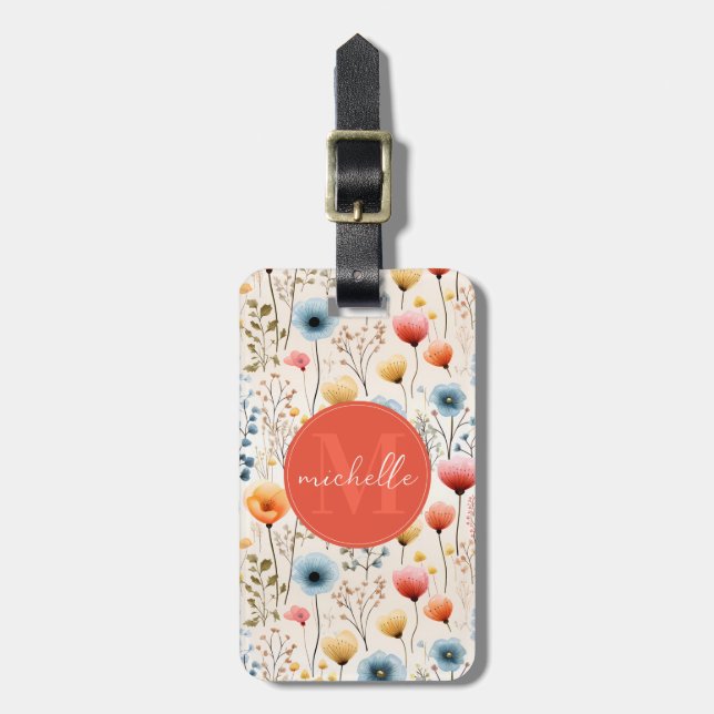 Cute Whimsical Flowers Luggage Tag Gepäckanhänger (Vorderseite vertikal)