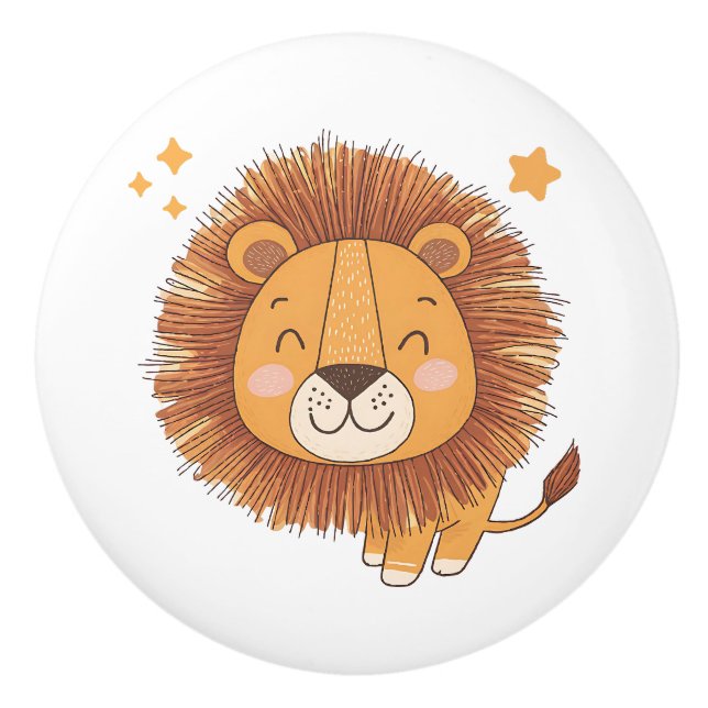 Cute Whimsical Lion Keramikknauf (Vorderseite)