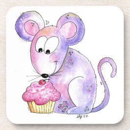 Cute Whimsical Mouse with a Cupcake Getränkeuntersetzer
