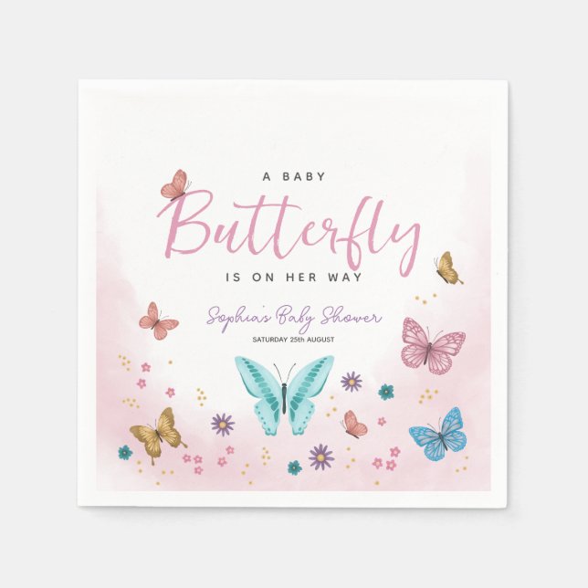 Cute Whimsical Pink Butterfly Girls Baby Shower Serviette (Vorderseite)