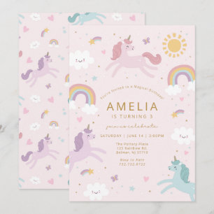 Cute Whimsical Unicorn Invitation Anniversaire