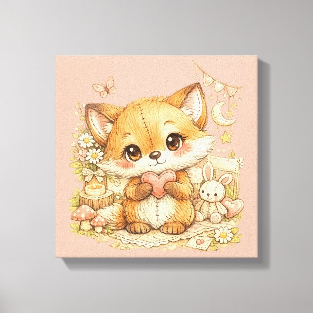 Cute Whimsical Watercolor Animal  Leinwanddruck (Vorderseite)