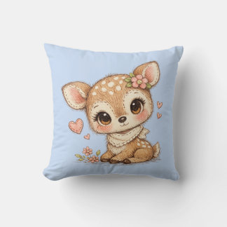 Cute Whimsical Watercolor Animal  Throw Pillow Kissen