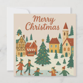 Cute Whimsical Winter Town Merry Christmas Card Karte