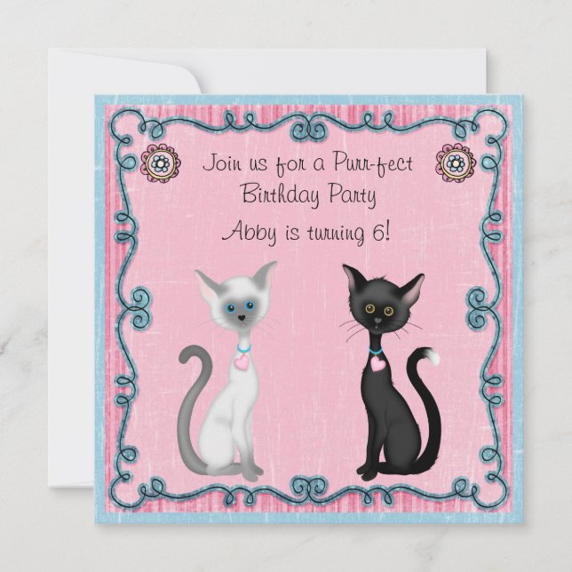 Cute White and Black Cats Invitation Anniversaire (Devant)