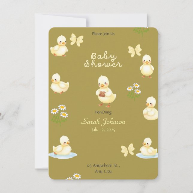 Cute White Baby shower Canard Invitation (Devant)