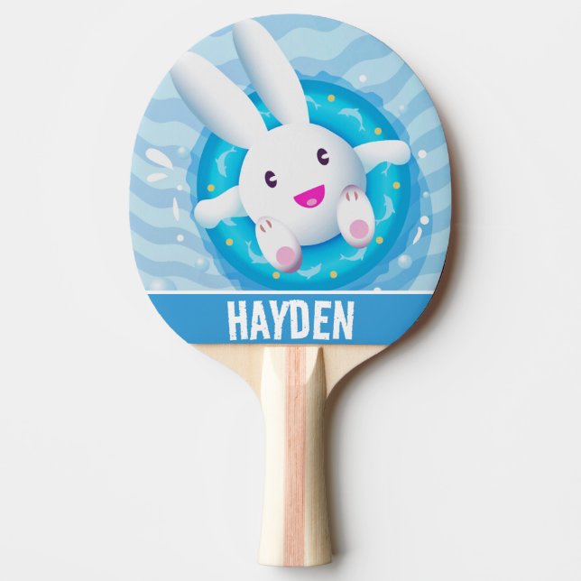 Cute White Bunny Pool Party Personalised Tischtennis Schläger (Vorderseite)