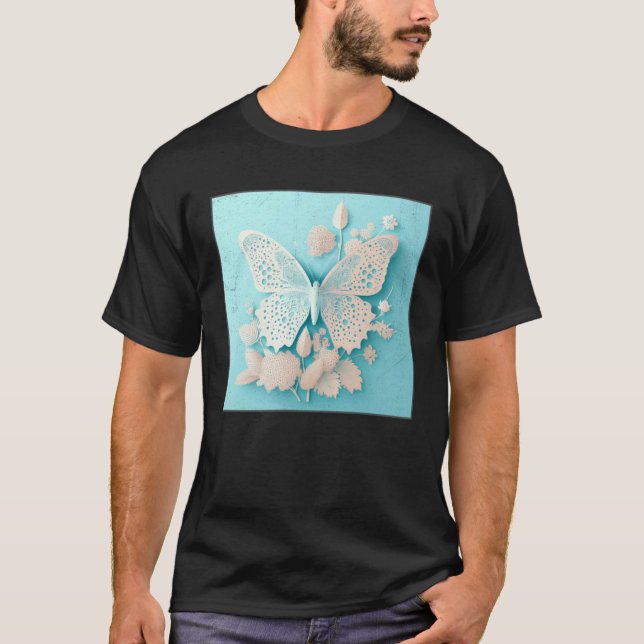 Cute White Butterfly Illustration Flowers Minimal  T-Shirt (Vorderseite)