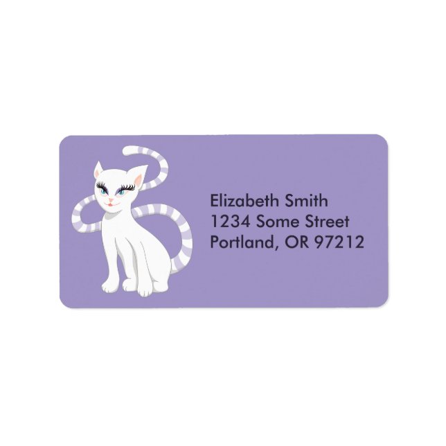 Cute white cat cartoon kids adressaufkleber (Vorne)