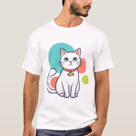 Cute White Cat Fish Collar T-Shirt