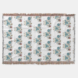 Cute White Cat Knitting Blue Yarn Hobby Graphic Decke