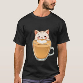 Cute White Cat Latte Art Coffee Heart ✨🐾☕ T-Shirt