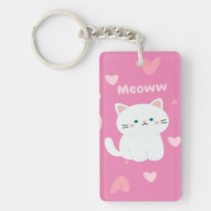 Cute White Chat Design avec forme Coeur rose