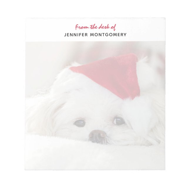 Cute White Dog in a Red Christmas Hat Notizblock (Vorderseite)