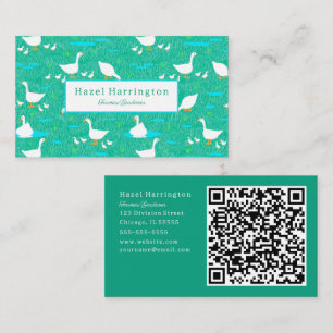 Cute White Geese QR Code Carte de visite Ducks Far