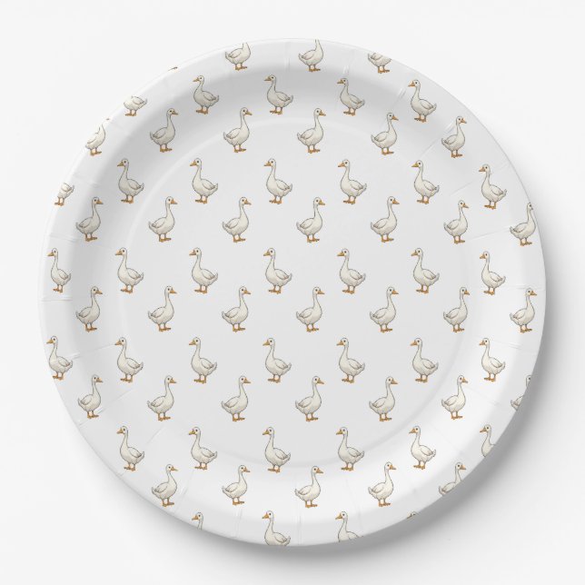 Cute White Goose Pattern Pappteller (Vorderseite)