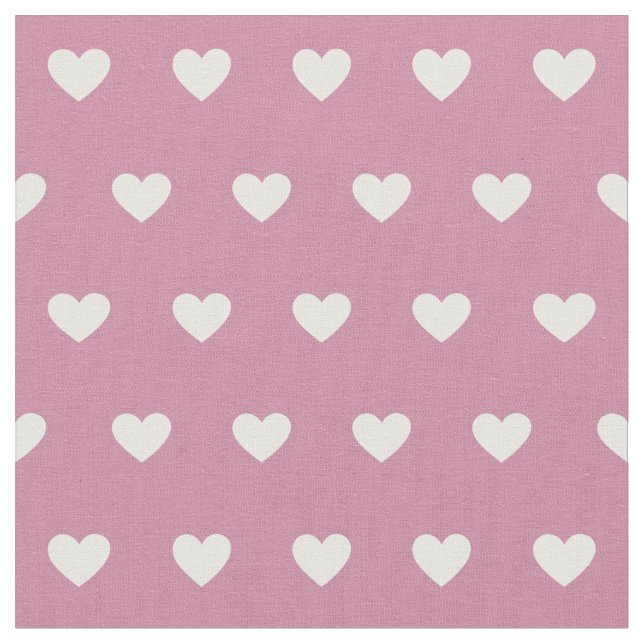 Cute White Hearts Dot Pattern Dusty Rose Stoff (Nahaufnahme)