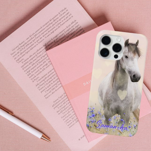 Cute White Horse Purple Flower Case-Mate iPhone Ca Hülle (Von Creator hochgeladen)