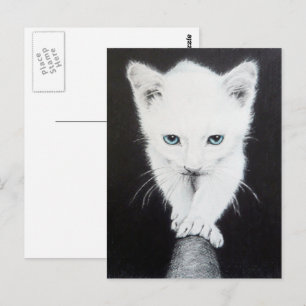 Cute white kitten Animal drawing art Cat lovers Postkarte