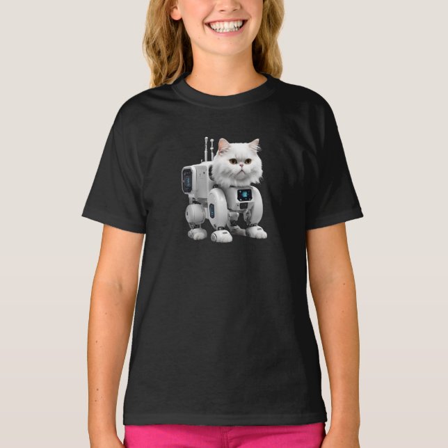 Cute White Persian Robot Kids T-shirt (Vorderseite)