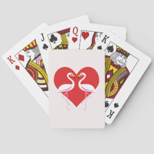 Cute White Pink Flamingos with Red Heart Spielkarten