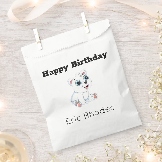 Cute white polar bear on gray birthday geschenktütchen (Ausgeschnitten)