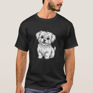 Cute White Puppy Illustration T-Shirt | Adorable D