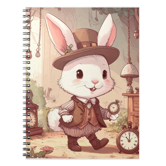 Cute White Rabbit Wonderland Whimsical Timekeeper Notizblock (Vorderseite)