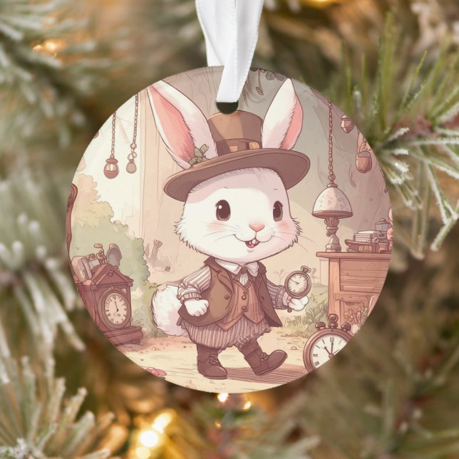 Cute White Rabbit Wonderland Whimsical Timekeeper Ornament (Baum)