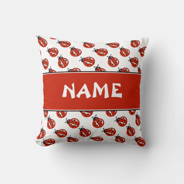 Cute White & Red Ladybugs Custom Name Kids Pillow Kissen (Vorderseite)