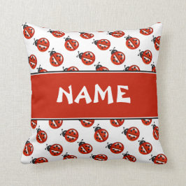 Cute White & Red Ladybugs Custom Name Kids Pillow Kissen