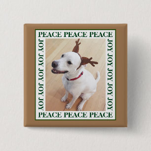Cute White Reindeer Puppy Dog Peace Joy Brown Button