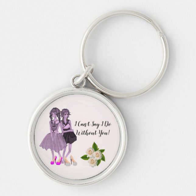Cute White Roses Bridesmaid Key Ring Schlüsselanhänger (Vorne)