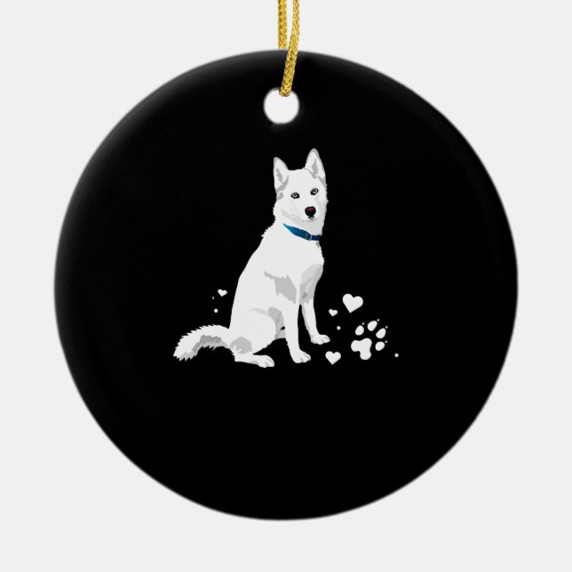 Cute White Siberian Husky - Sweet White Snow Dog Keramik Ornament (Vorne)